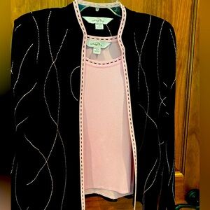 Black long sleeve cardigan with pink shell